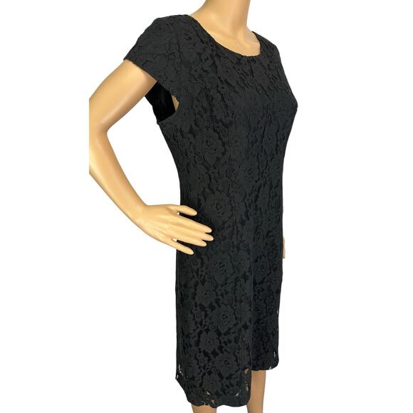 J. Crew Lace Overlay Dress Black Short Sleeve 22156 Size 8 - Picture 3 of 11